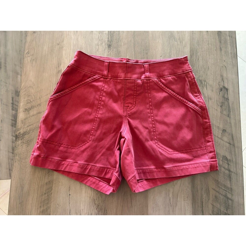 SPANX Coral Red High-Rise Jean Shorts